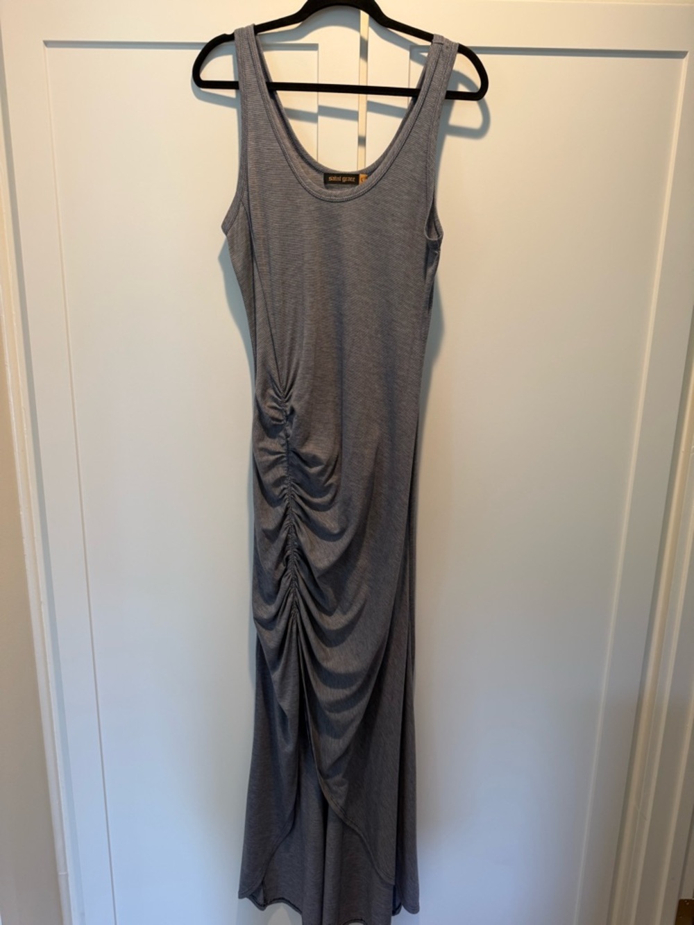 Saint Grace Navy Stripe Tank Ruched Maxi Dress